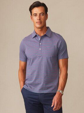 J McLaughlin Owens Polo in Multi Stripe Trico - Light Blue/New Wedgewood/Red NEW